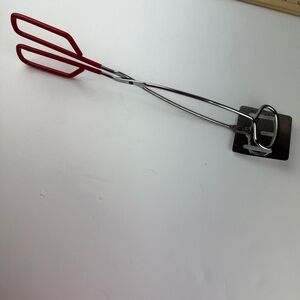 Vintage Made in Taiwan Red Handle BBQ Tongs Flipper Cooking Utensil